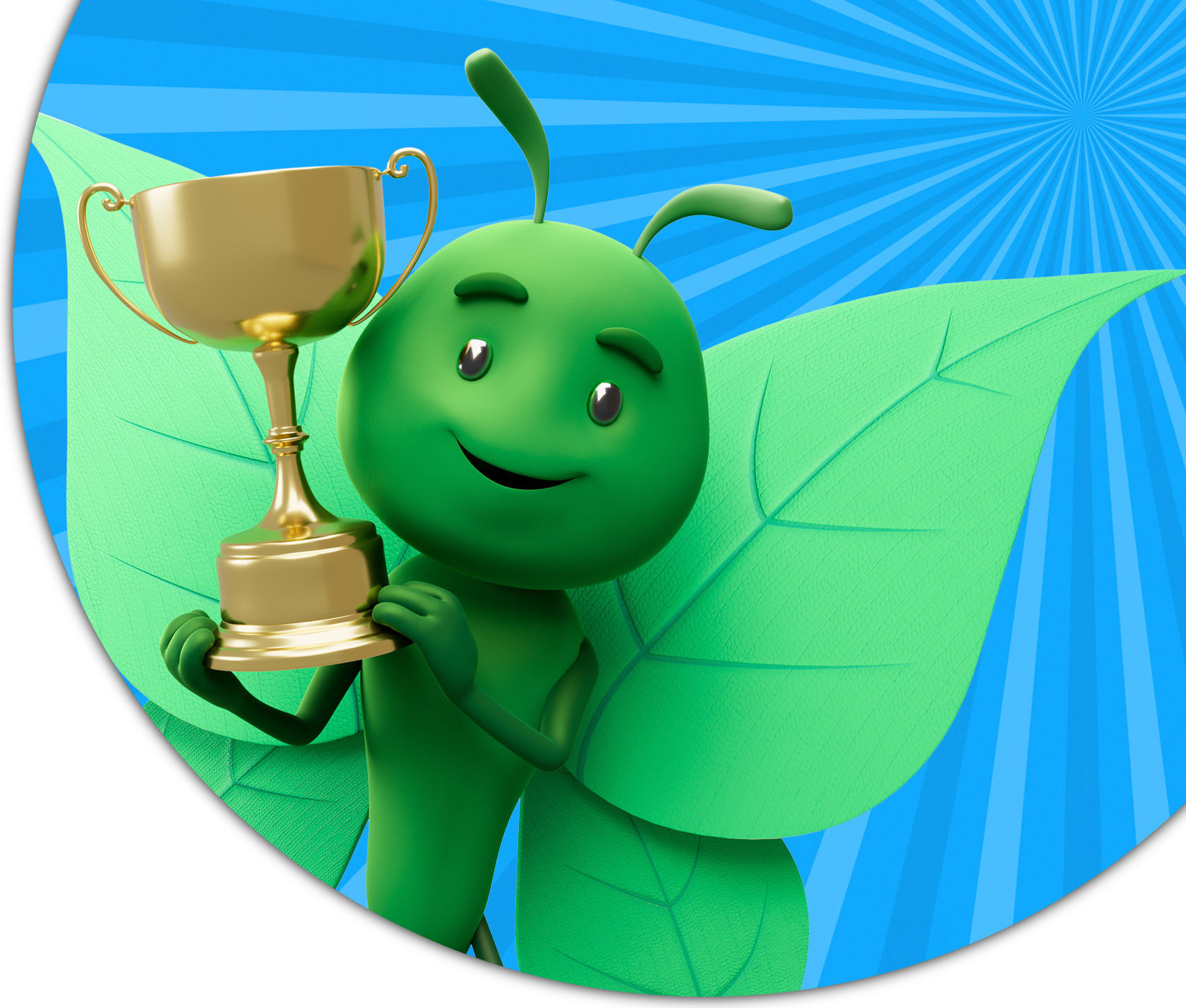 Image of Bruce the butterfly holding a trophy